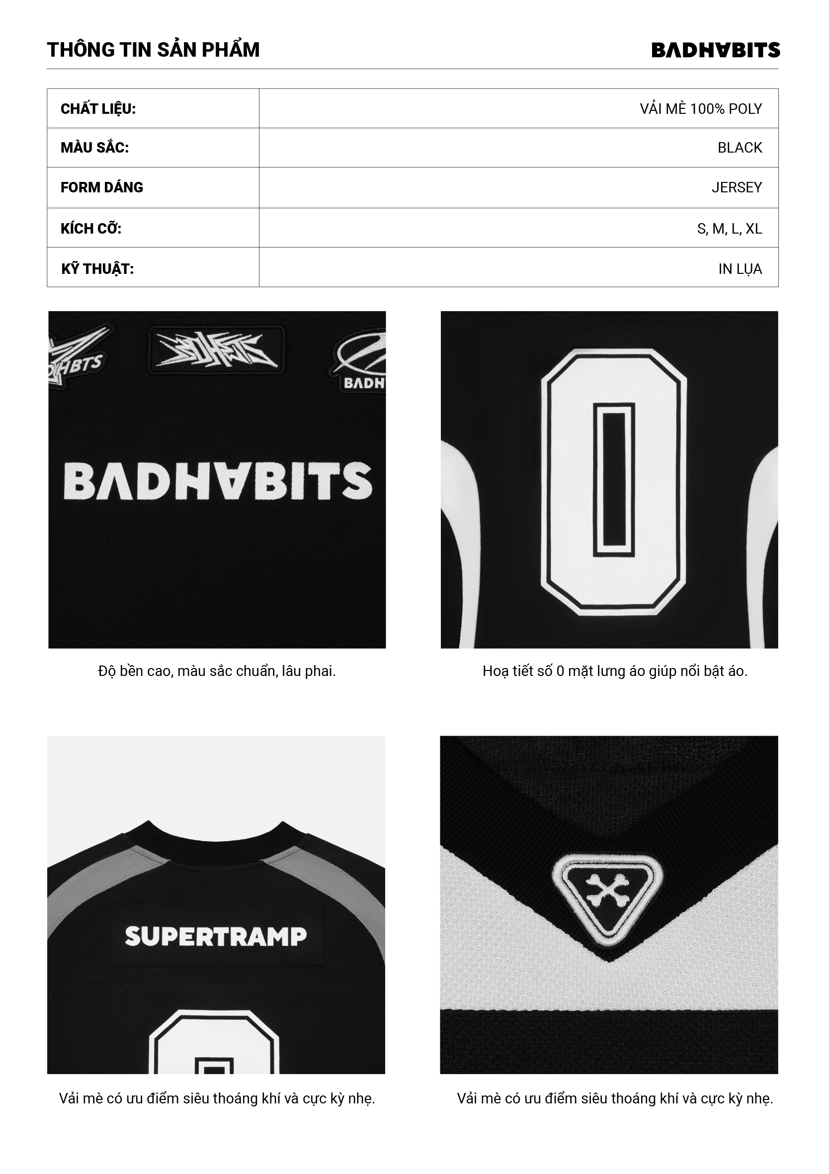 Mô tả ÁO THUN UNISEX -  SUPERTRAMP ZERO JERSEY - BAD HABITS SUPERTRAMP COLLECTION - 1