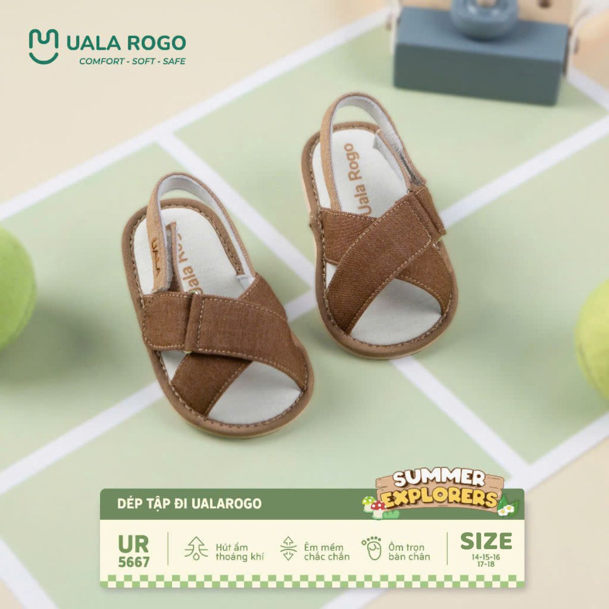 Mô tả Dép bé trai bé gái tập đi Ualarogo sandal đế cao su chống trượt quai dán điều chỉnh rộng chật 5667 - 2