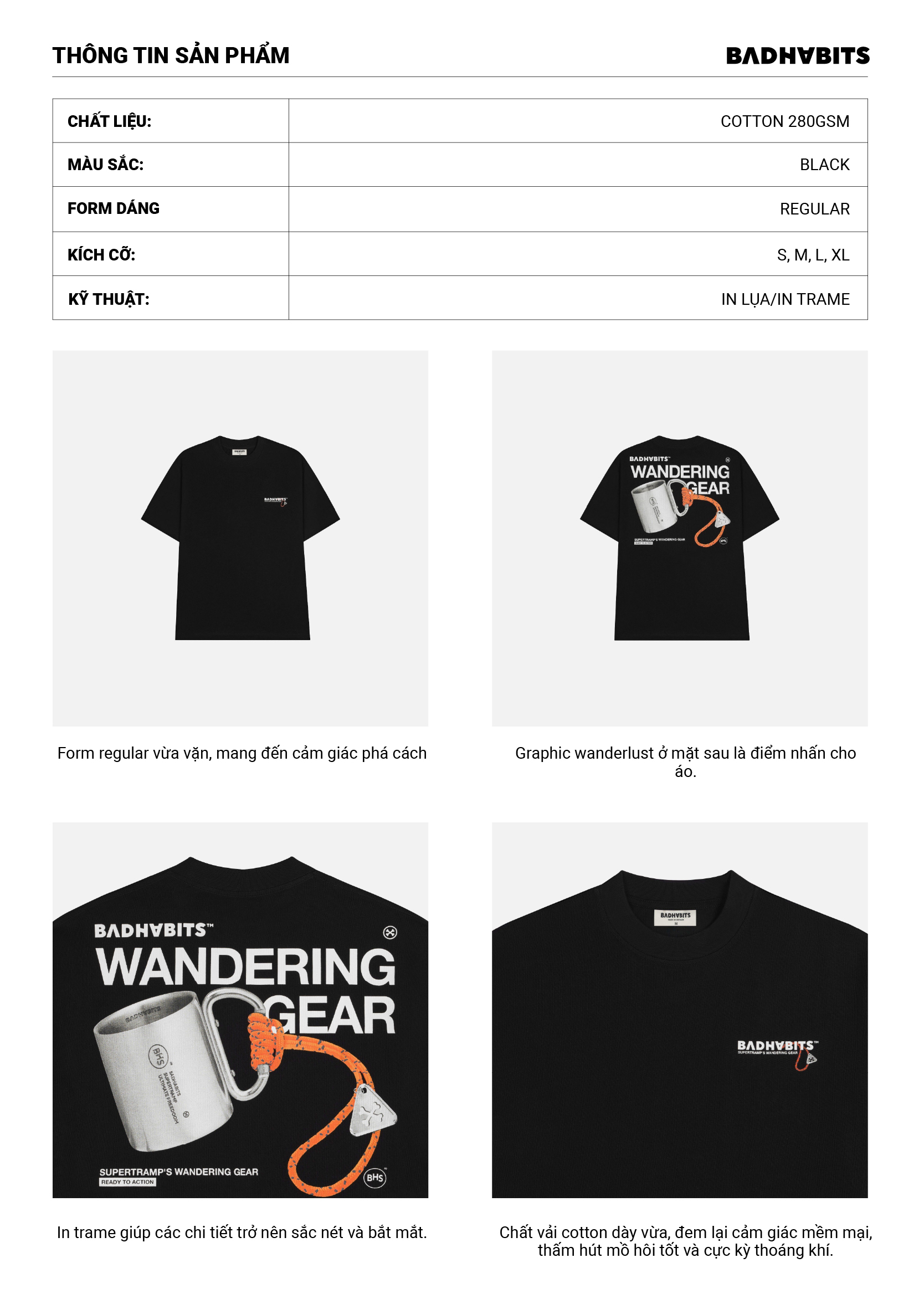 Mô tả ÁO THUN UNISEX - S-WANDERLUST GEAR TEE - BAD HABITS SUPERTRAMP COLLECTION - 1