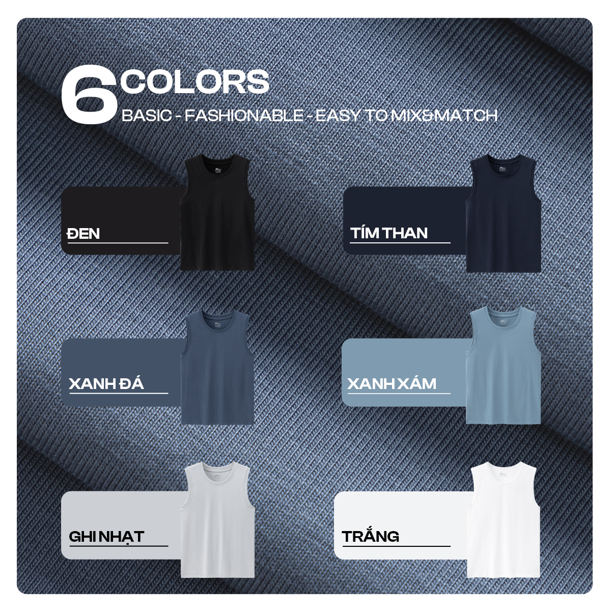 Bảng màu Áo Sát Nách Nam 5S Fashion ASN25005