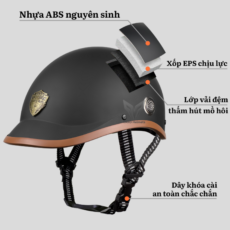 Mô tả Mũ Bảo Hiểm Nửa Đầu Mỏ Liền VARO SHAPE Có Lỗ Thông Gió Phong Cách Nhật Bản Freesize Vòng Đầu 54-59cm - 3