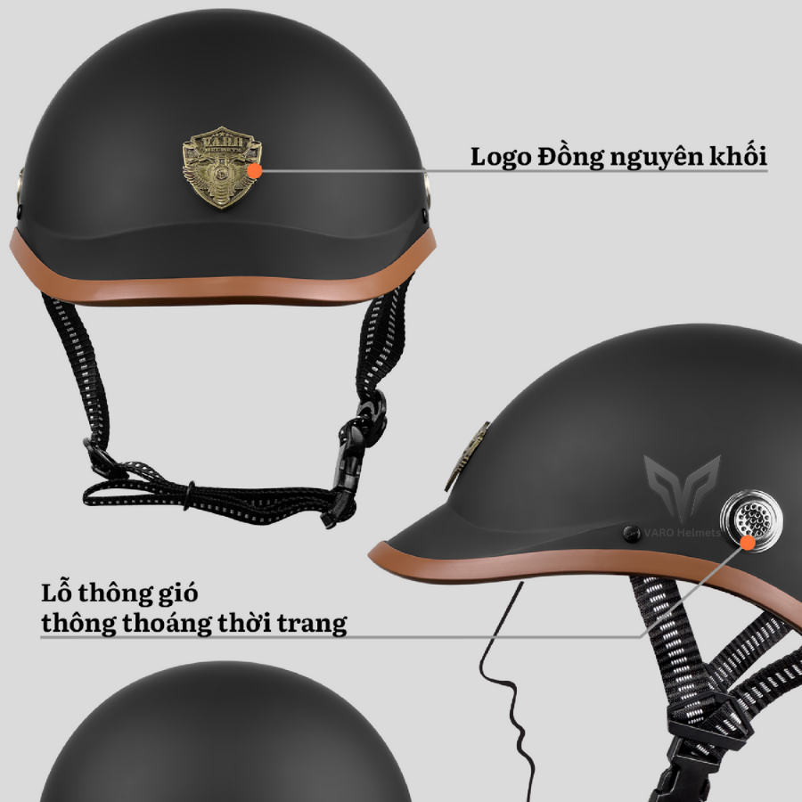 Mô tả Mũ Bảo Hiểm Nửa Đầu Mỏ Liền VARO SHAPE Có Lỗ Thông Gió Phong Cách Nhật Bản Freesize Vòng Đầu 54-59cm - 5