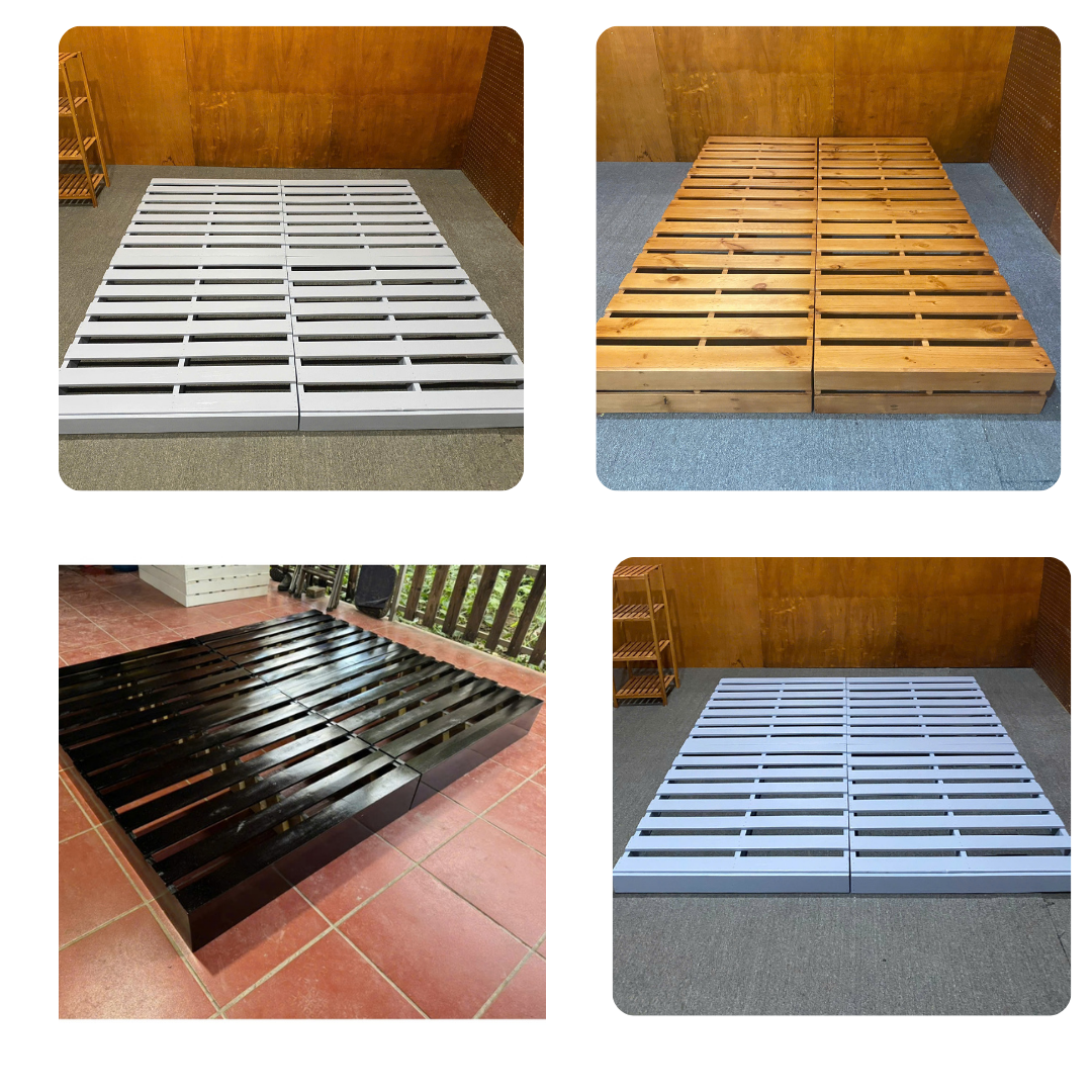 Mô tả Giường pallet gỗ thông chân hộp kín Behomes đã ráp sẵn, nan dày, đã được xử lí ẩm mốc mối mọi - 3