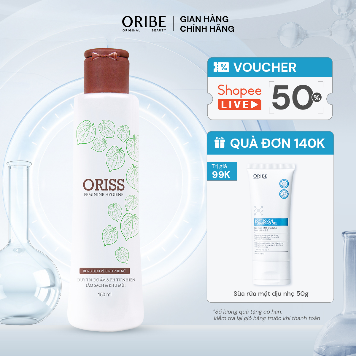 Mô tả Dung dịch vệ sinh phụ nữ Oriss hỗ trợ làm sạch dịu nhẹ chiết xuất lá trầu không - 1