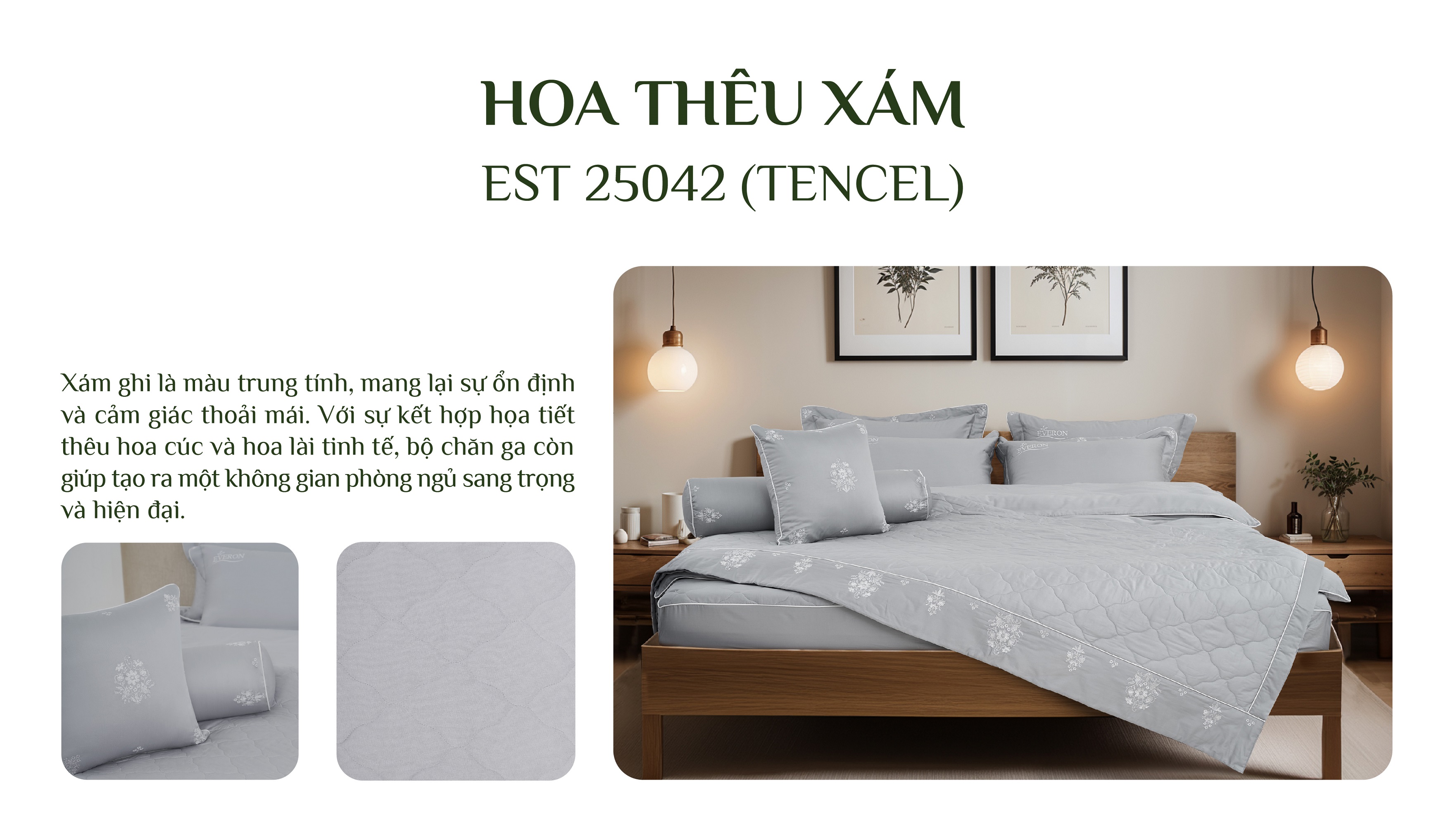 Mô tả Bộ chăn ga cao cấp EVERON hiện đại sang trọng (Bộ ga chun chần: 1 Ga chun chần+2 vỏ gối nằm - BST2025 Ever-on) - 4