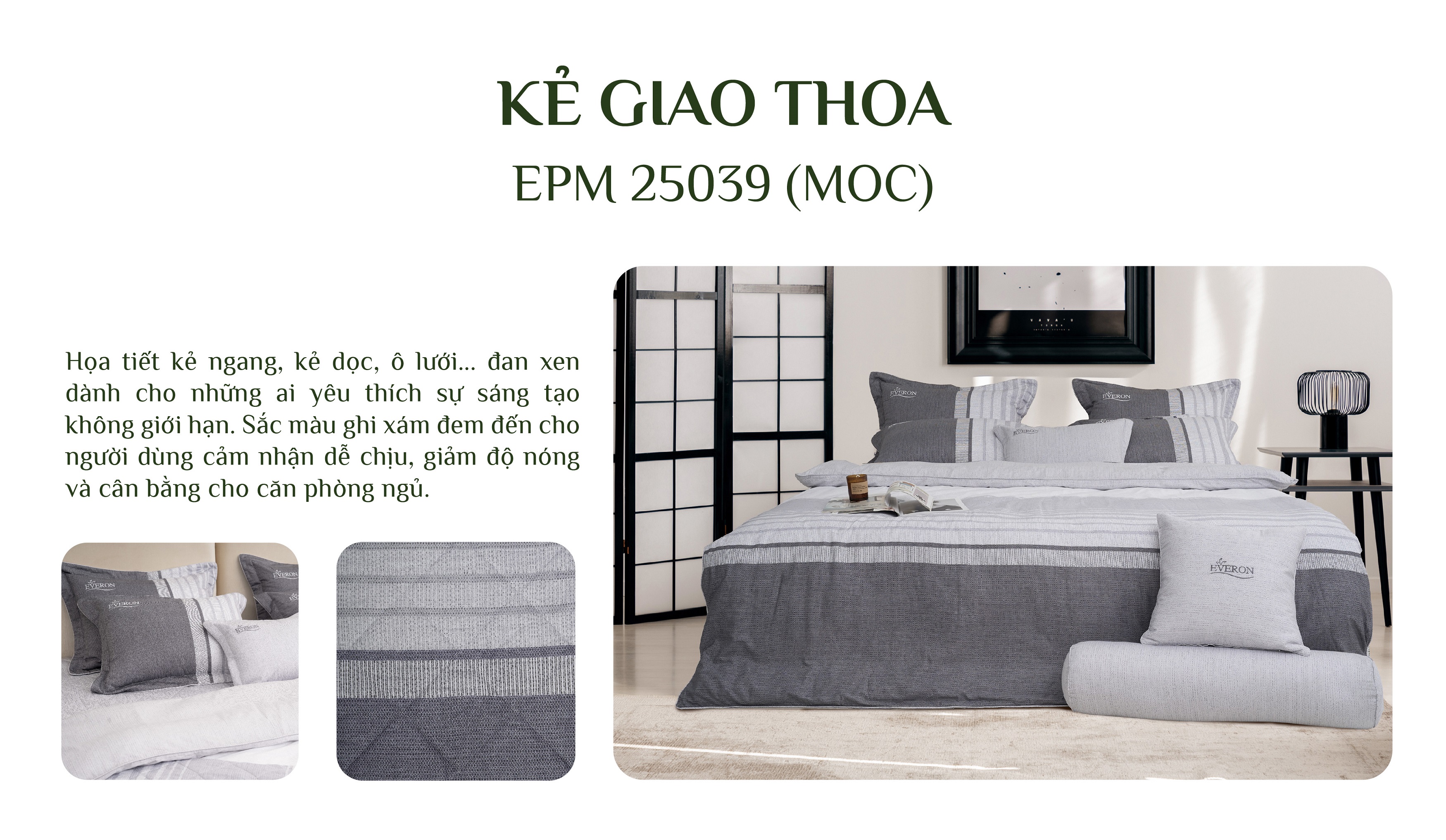 Mô tả Bộ chăn ga cao cấp EVERON hiện đại sang trọng (Bộ ga chun chần: 1 Ga chun chần+2 vỏ gối nằm - BST2025 Ever-on) - 7