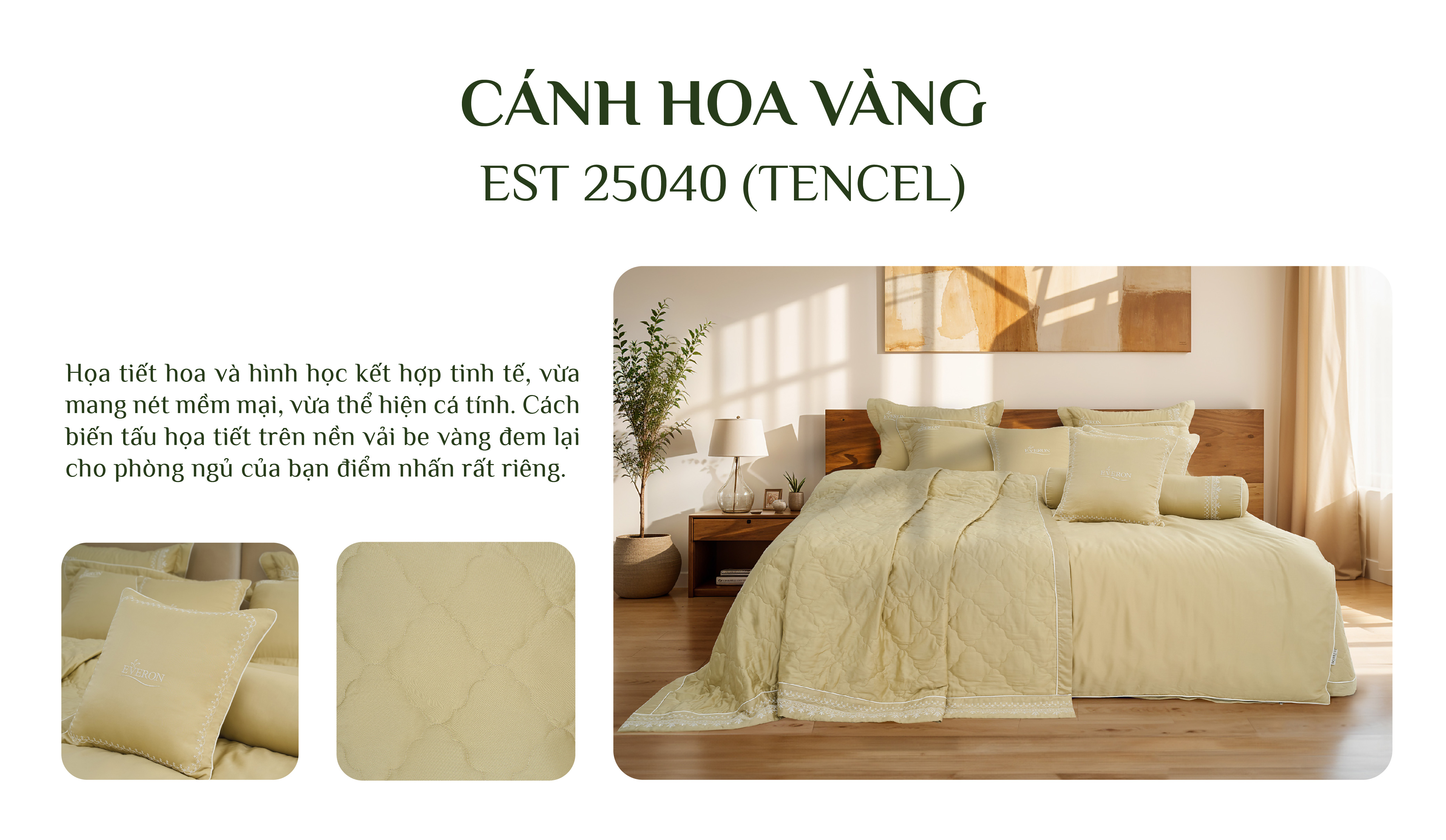 Mô tả Bộ chăn ga cao cấp EVERON hiện đại sang trọng (Bộ ga chun chần: 1 Ga chun chần+2 vỏ gối nằm - BST2025 Ever-on) - 8