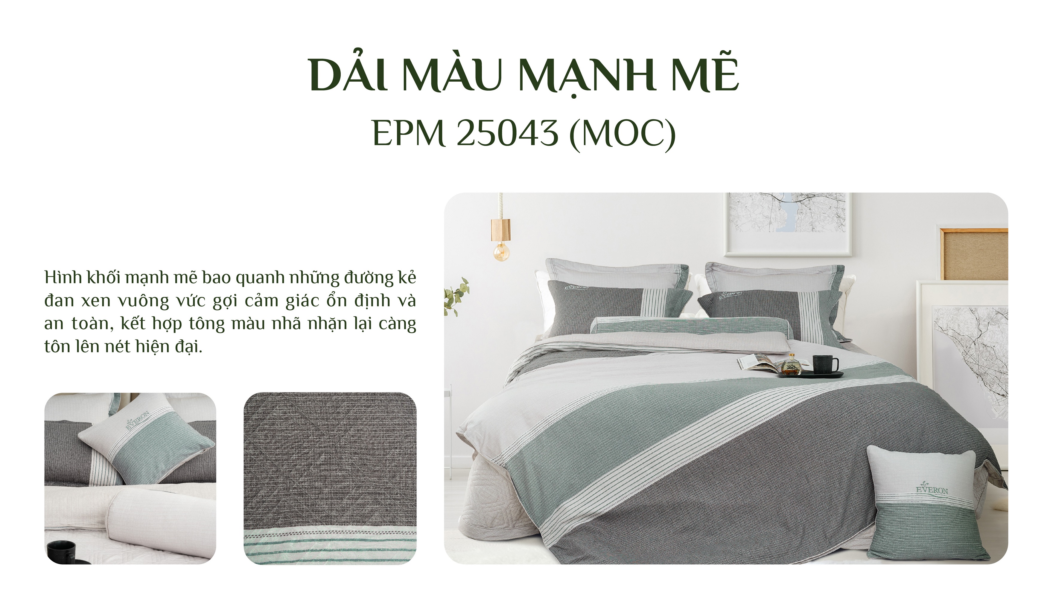 Mô tả Bộ chăn ga cao cấp EVERON hiện đại sang trọng (Bộ ga chun chần: 1 Ga chun chần+2 vỏ gối nằm - BST2025 Ever-on) - 10