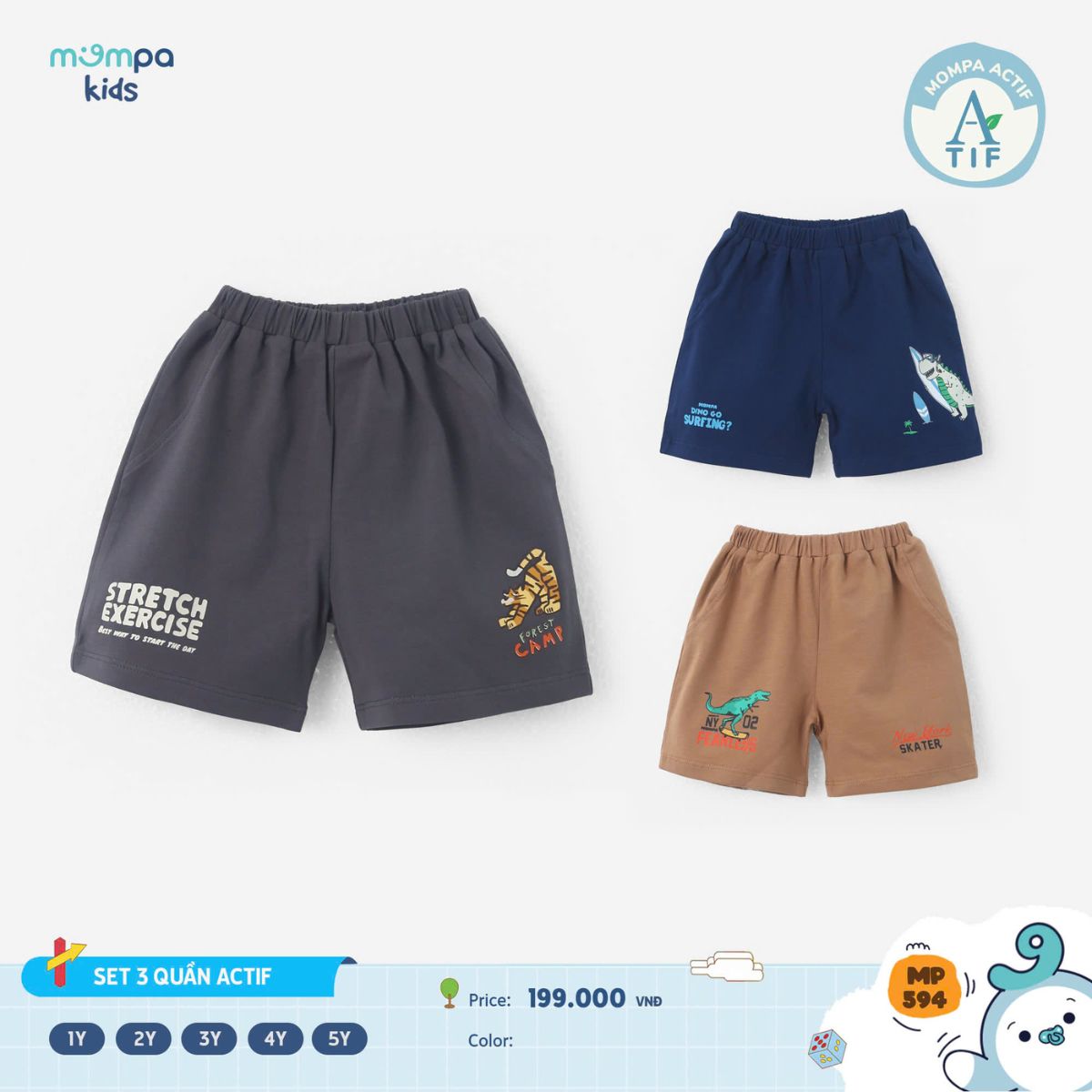 Mô tả Quần đùi cho bé Mompa 1-5 tuổi vải Cotton Actif mềm mại co giãn thoáng khí 594 - 1