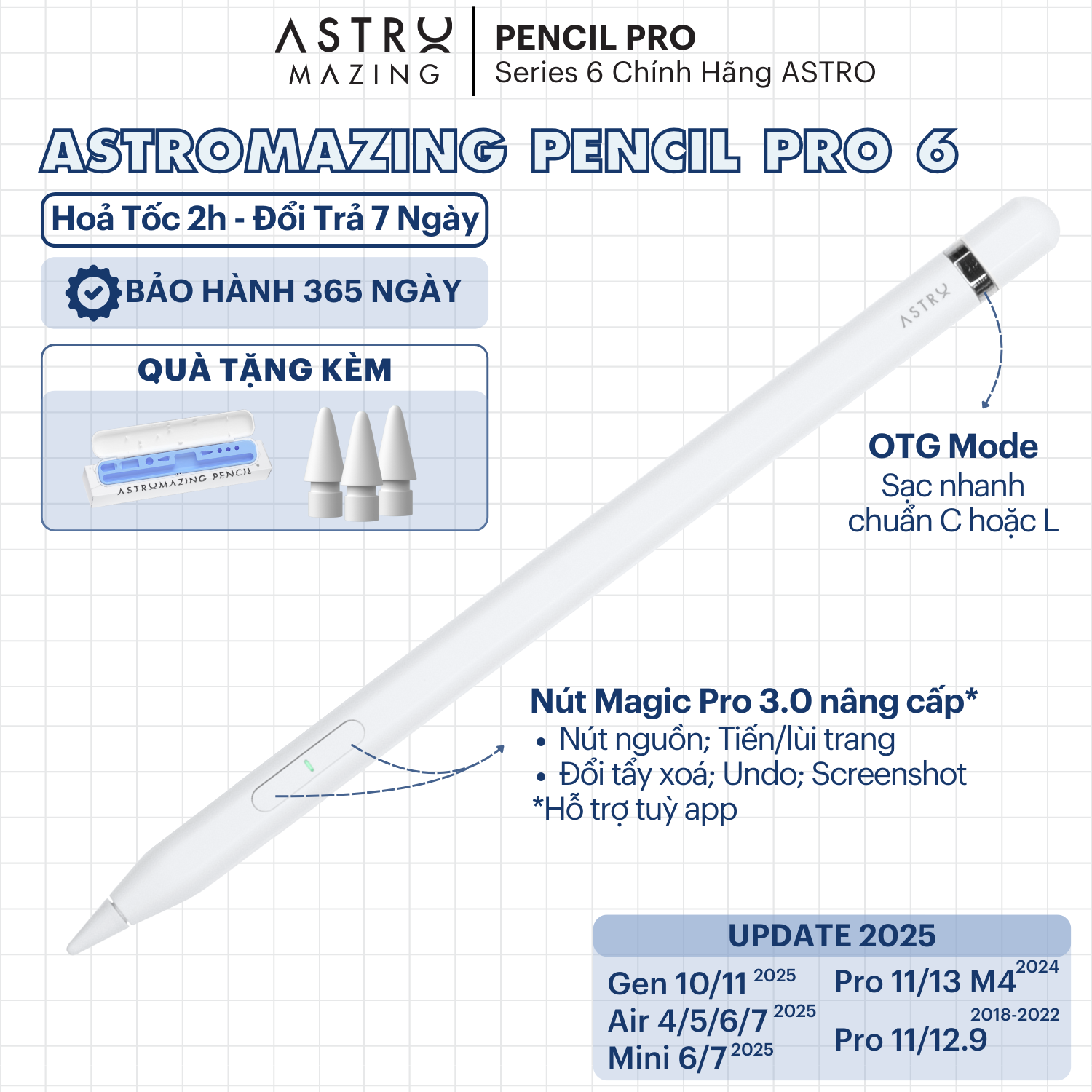 Mô tả Bút Stylus AstroMazing Pencil Pro 6 chống chạm nhầm vẽ nét thanh đậm cho iPad - 1