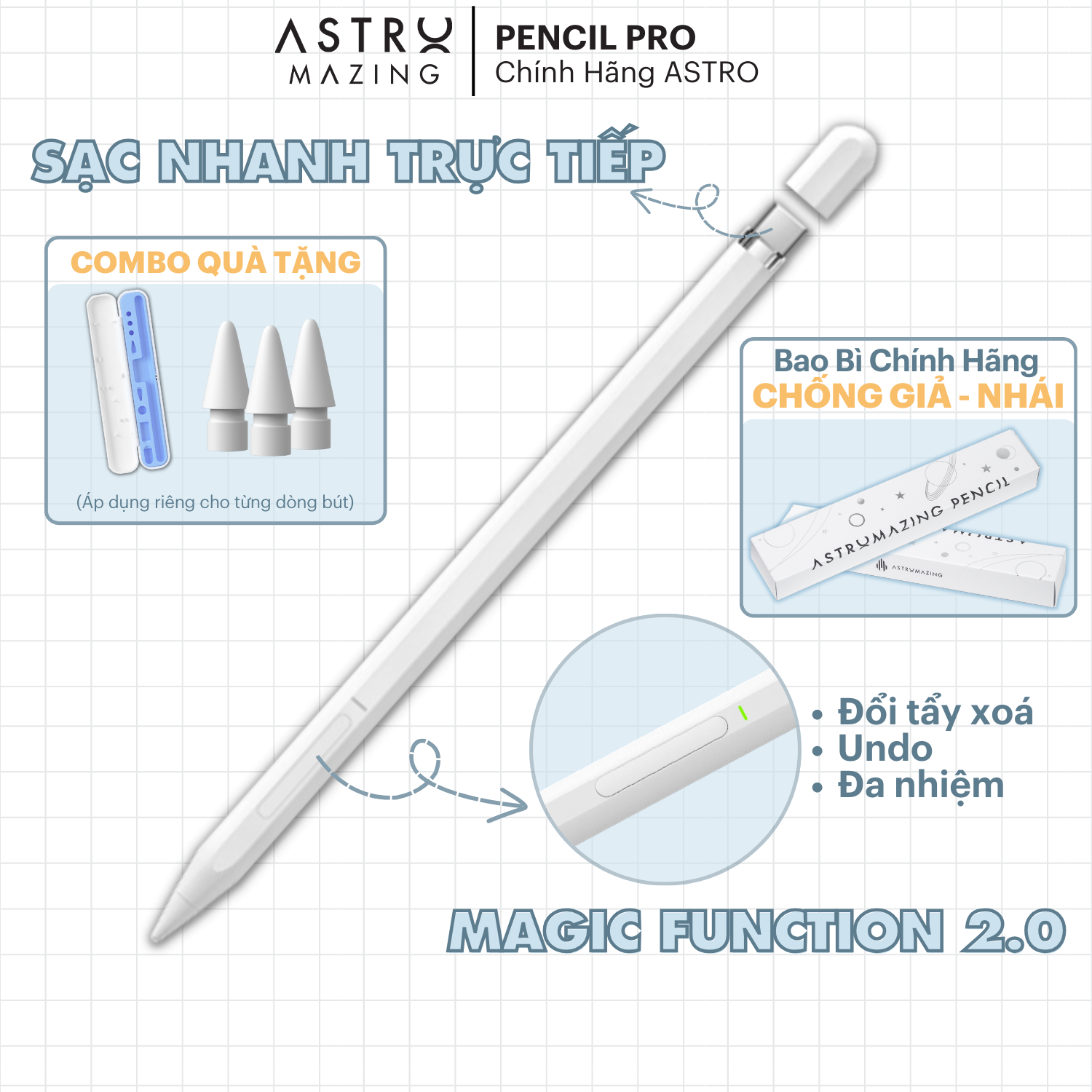 Mô tả Bút Stylus AstroMazing Pencil Pro cảm ứng chống chạm nhầm vẽ nét thanh đậm dành cho iPad - 1