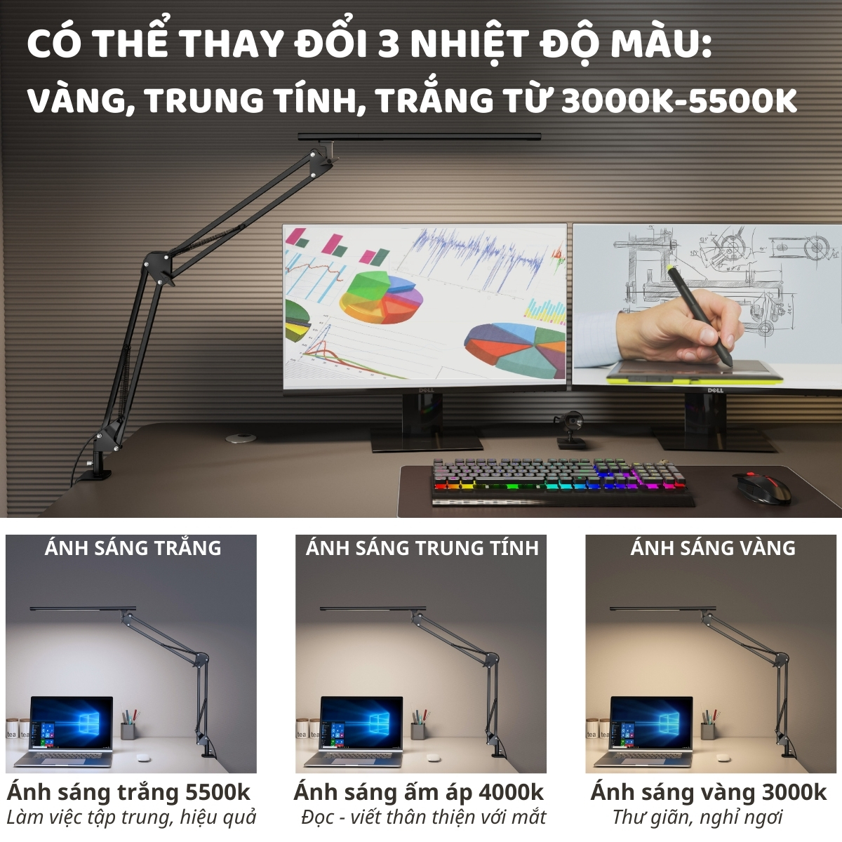 Mô tả Đèn bàn học Led bảo vệ mắt Ergo Edge 3 DandiHome chống cận để làm việc, đọc sách cao cấp có thể kéo dài và gấp gọn - 5