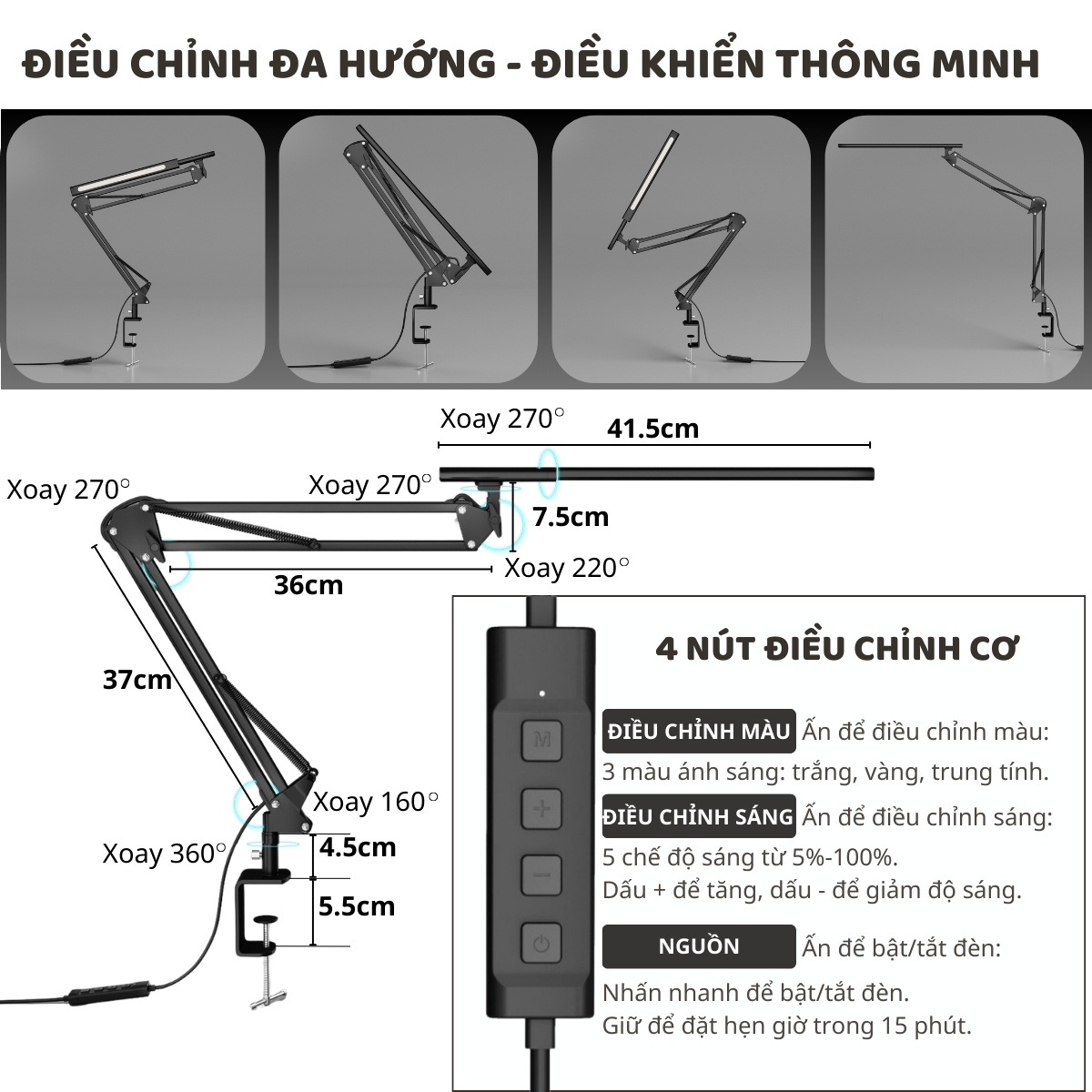 Mô tả Đèn bàn học Led bảo vệ mắt Ergo Edge 3 DandiHome chống cận để làm việc, đọc sách cao cấp có thể kéo dài và gấp gọn - 8