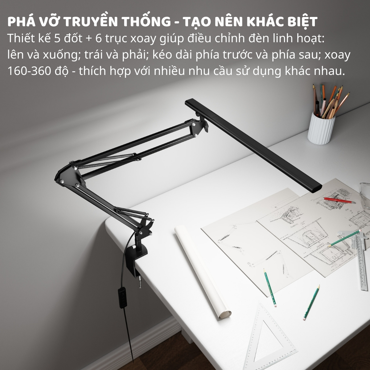 Mô tả Đèn bàn học Led bảo vệ mắt Ergo Edge 3 DandiHome chống cận để làm việc, đọc sách cao cấp có thể kéo dài và gấp gọn - 9
