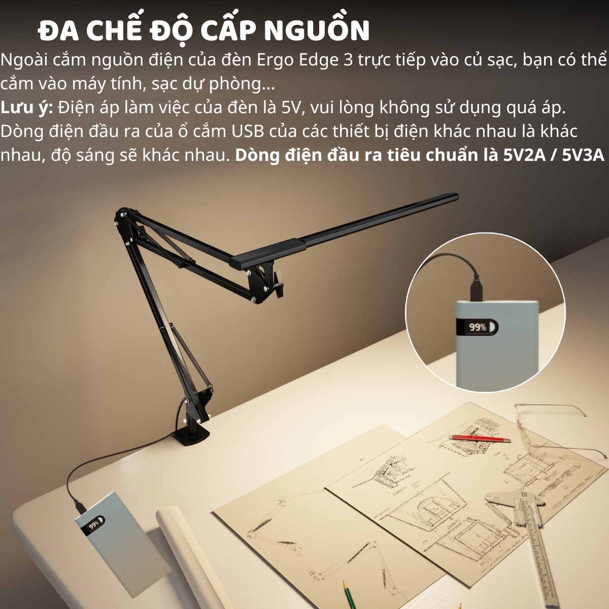 Mô tả Đèn bàn học Led bảo vệ mắt Ergo Edge 3 DandiHome chống cận để làm việc, đọc sách cao cấp có thể kéo dài và gấp gọn - 10
