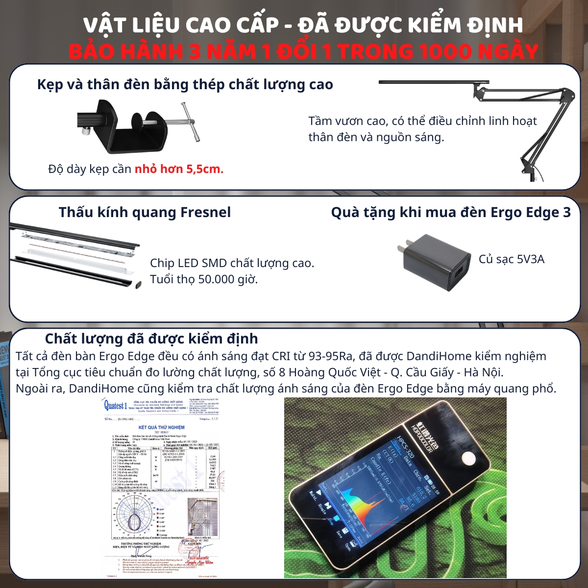 Mô tả Đèn bàn học Led bảo vệ mắt Ergo Edge 3 DandiHome chống cận để làm việc, đọc sách cao cấp có thể kéo dài và gấp gọn - 11
