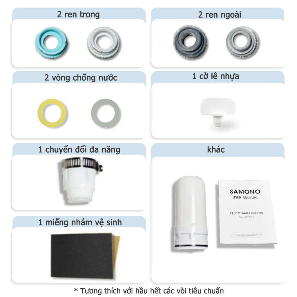 Mô tả Bộ lọc nước tại vòi Samono WPW11, 5 lớp lọc, ABS cao cấp hạt nguyên tử gốm và than hoạt tính đảm bảo sức khỏe - 3