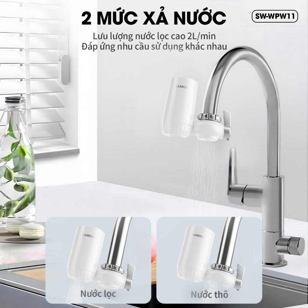 Mô tả Bộ lọc nước tại vòi Samono WPW11, 5 lớp lọc, ABS cao cấp hạt nguyên tử gốm và than hoạt tính đảm bảo sức khỏe - 1