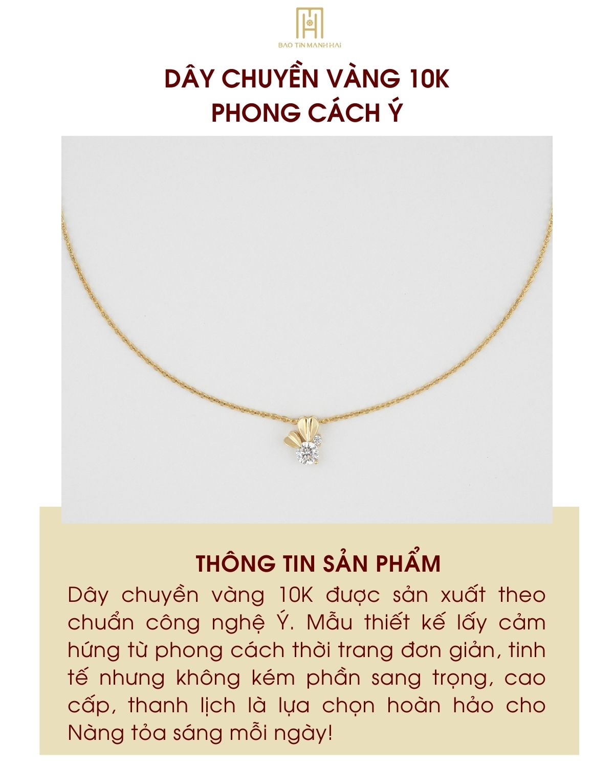 Mô tả Dây chuyền vàng 10K Bảo Tín Mạnh Hải thiết kế thanh lịch phong cách Ý PYD2V10CZH-503003 - 1