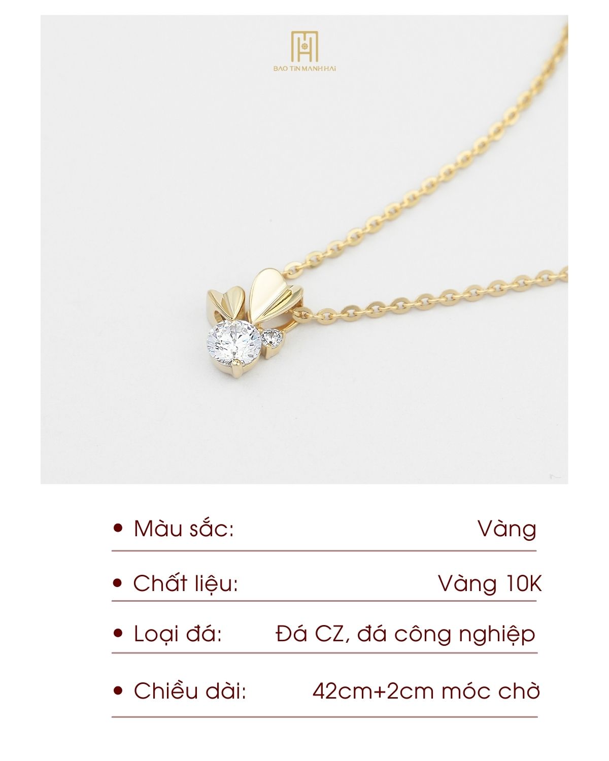 Mô tả Dây chuyền vàng 10K Bảo Tín Mạnh Hải thiết kế thanh lịch phong cách Ý PYD2V10CZH-503003 - 2