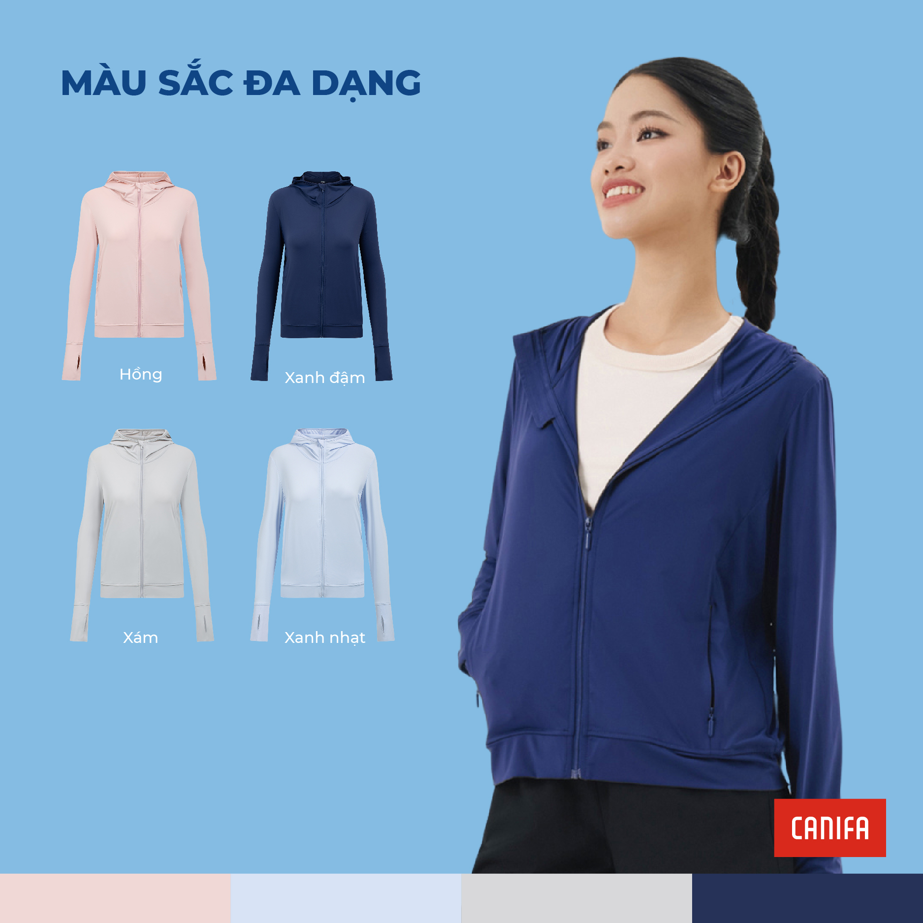 Mô tả Áo chống nắng nữ CANIFA có mũ kéo khoá túi 2 bên bản cải tiến 2025 6OT25S003 - 5