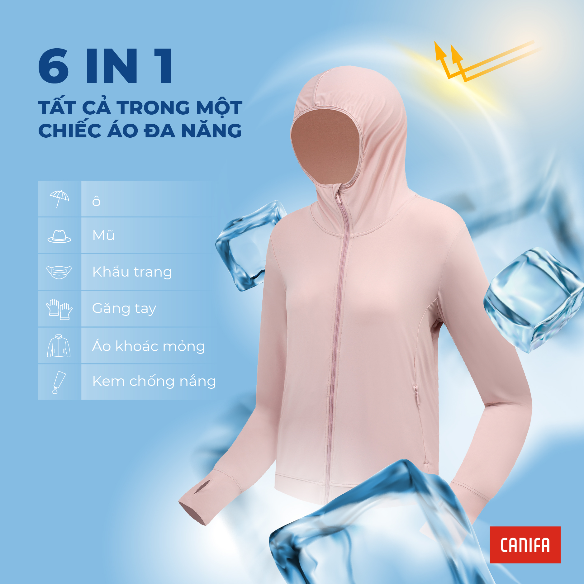 Mô tả Áo chống nắng nữ CANIFA có mũ kéo khoá túi 2 bên bản cải tiến 2025 6OT25S003 - 6
