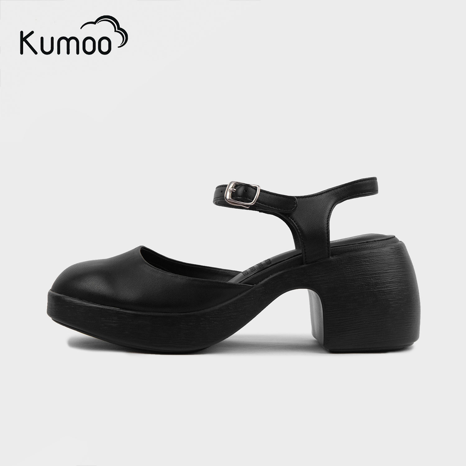 Mô tả Giày Cao Gót Nữ KUMOO Annie Heel GCG-KUMO-020-A Màu Đen Dáng MaryJane Trẻ Trung Đế Vuông 7cm - 1