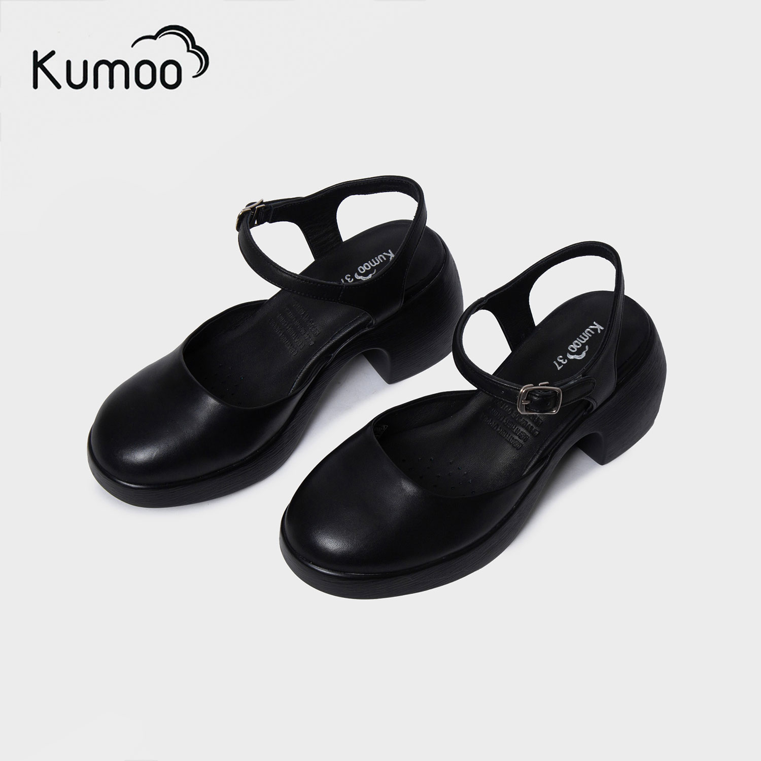 Mô tả Giày Cao Gót Nữ KUMOO Annie Heel GCG-KUMO-020-A Màu Đen Dáng MaryJane Trẻ Trung Đế Vuông 7cm - 4