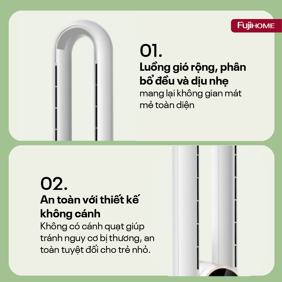 Mô tả Quạt không cánh tích hợp lọc không khí bằng ion Fujihome BF-03R -động cơ không chổi than-BH 24 tháng - 2