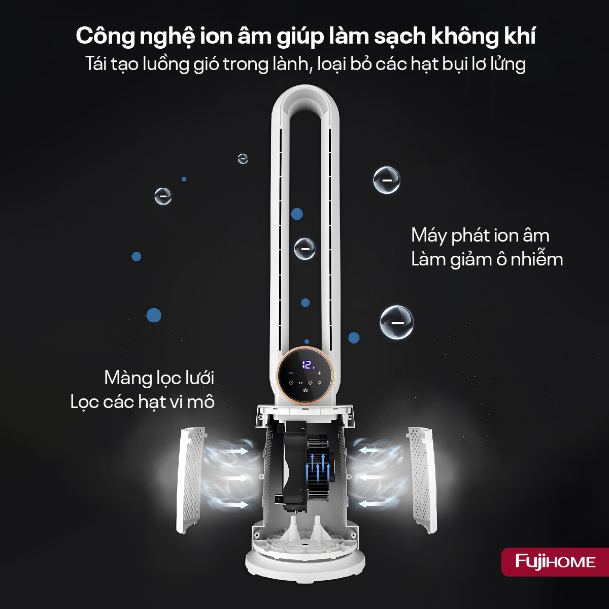 Mô tả Quạt không cánh tích hợp lọc không khí bằng ion Fujihome BF-03R -động cơ không chổi than-BH 24 tháng - 6