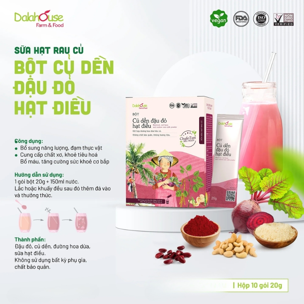 Mô tả Bột sữa hạt dinh dưỡng từ rau củ hữu cơ Dalahouse 200gr bí đỏ, hạt sen, hạnh nhân và củ dền đậu đỏ hạt điều - 3