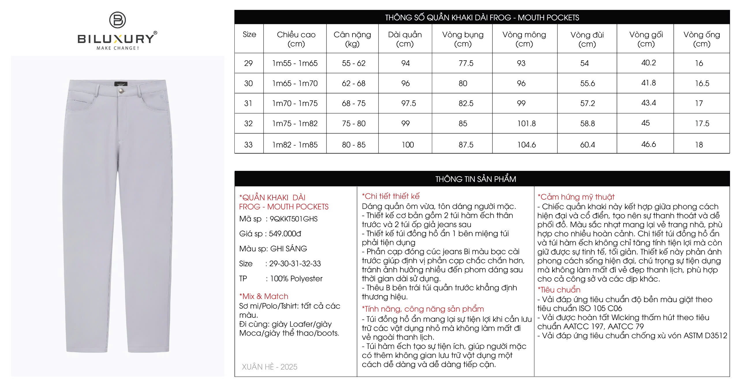 Mô tả Quần Kaki Dài Đen 9QKKT501 Biluxury Thiết Kế Basic Bền Màu Co Giãn - 1