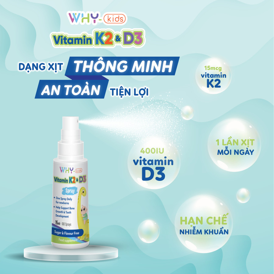 Mô tả Vitamin D3 K2 Whykids Dạng Xịt Bổ Sung D3 K2 Cho Bé, Tăng Cường Hấp Thu Canxi Hỗ Trợ Phát Triển Chiều Cao 15ml - 1