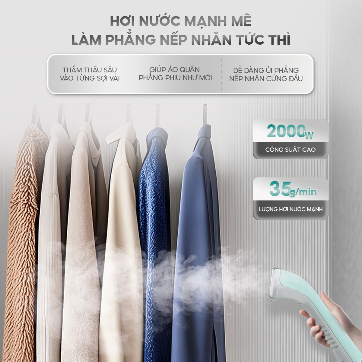 Mô tả Bàn ủi hơi nước đứng AQUA S2526T có thể ủi treo ủi phẳng, công suất 2000W, dung tích 1.7L - 3