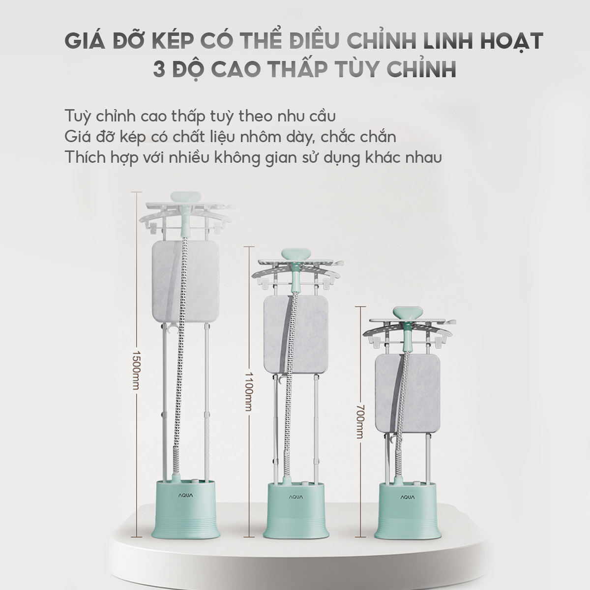 Mô tả Bàn ủi hơi nước đứng AQUA S2526T có thể ủi treo ủi phẳng, công suất 2000W, dung tích 1.7L - 7