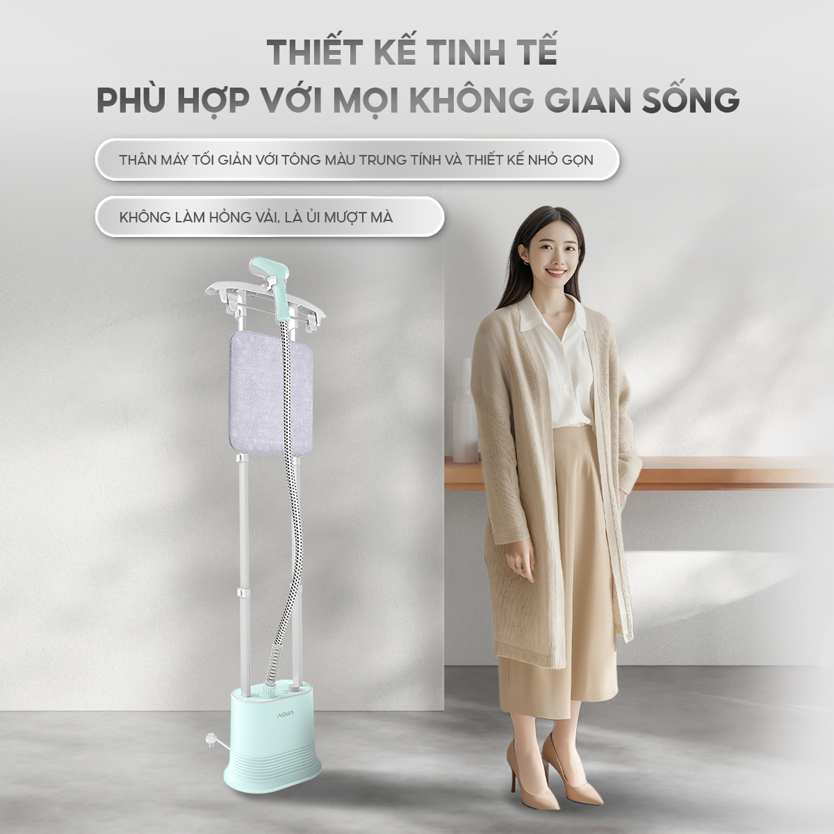 Mô tả Bàn ủi hơi nước đứng AQUA S2526T có thể ủi treo ủi phẳng, công suất 2000W, dung tích 1.7L - 8