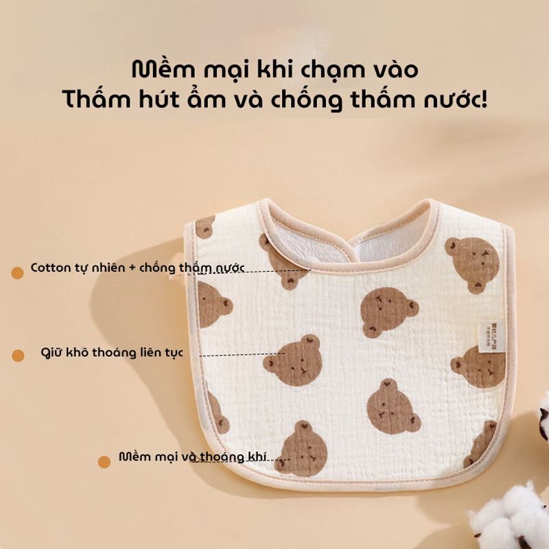 Mô tả Yếm vuông chất liệu mềm mại, yếm dãi yếm ăn dặm có nút bấm sau gáy cho bé trai bé gái - 4