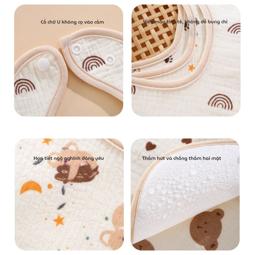 Mô tả Yếm chống thấm chữ U Kidsworld vải muslin an toàn cho bé, Yếm cổ vuông muslin chống thấm cho bé - 9