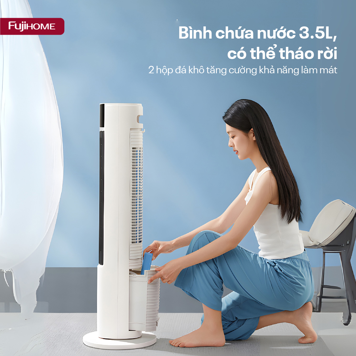 Mô tả Quạt tháp hơi nước tích hợp lọc không khí Ion Fujihome AC-DT5E - TẶNG KÈM 2 HỘP ĐÁ KHÔ - BH 24 tháng - 7