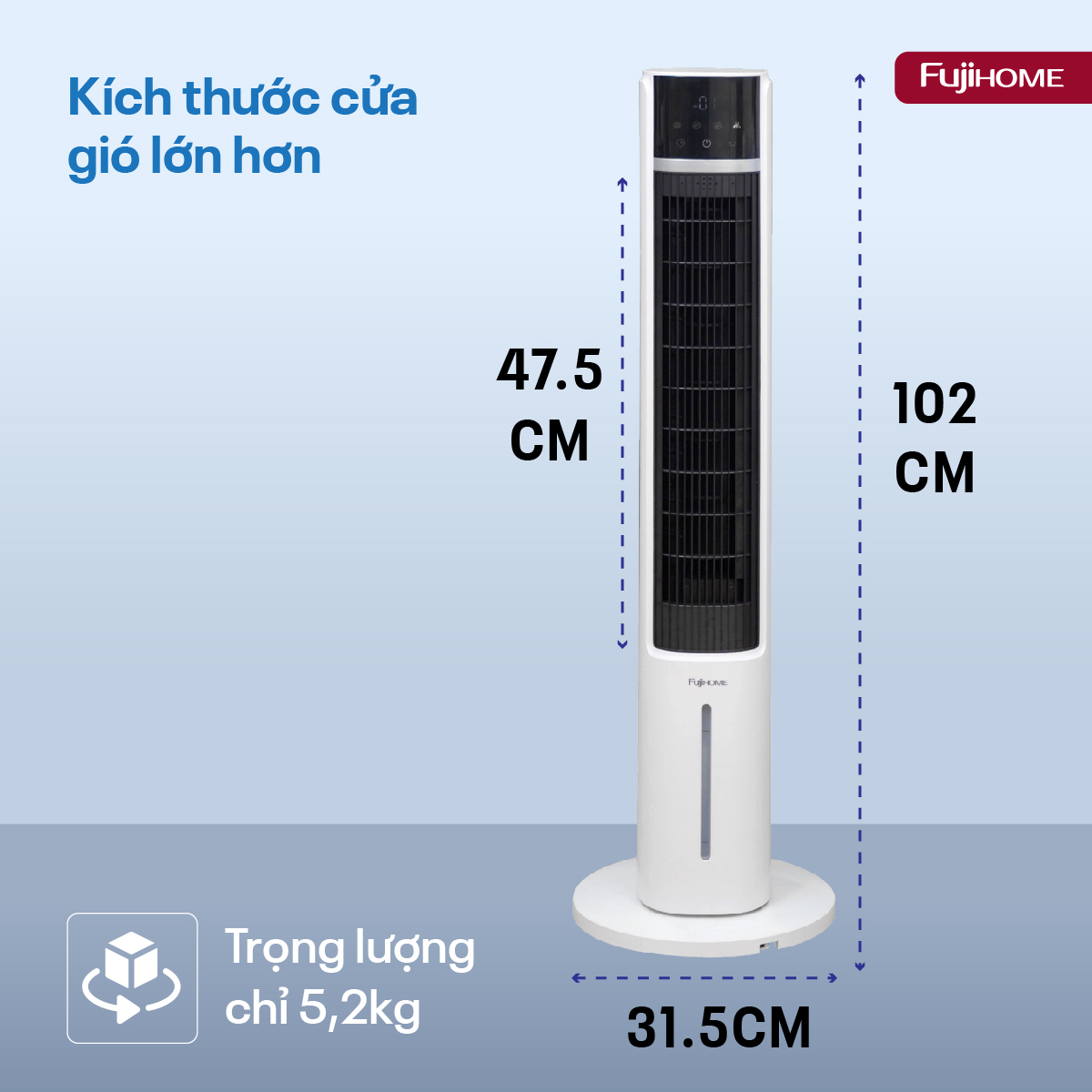 Mô tả Quạt tháp hơi nước tích hợp lọc không khí Ion Fujihome AC-DT5E - TẶNG KÈM 2 HỘP ĐÁ KHÔ - BH 24 tháng - 12
