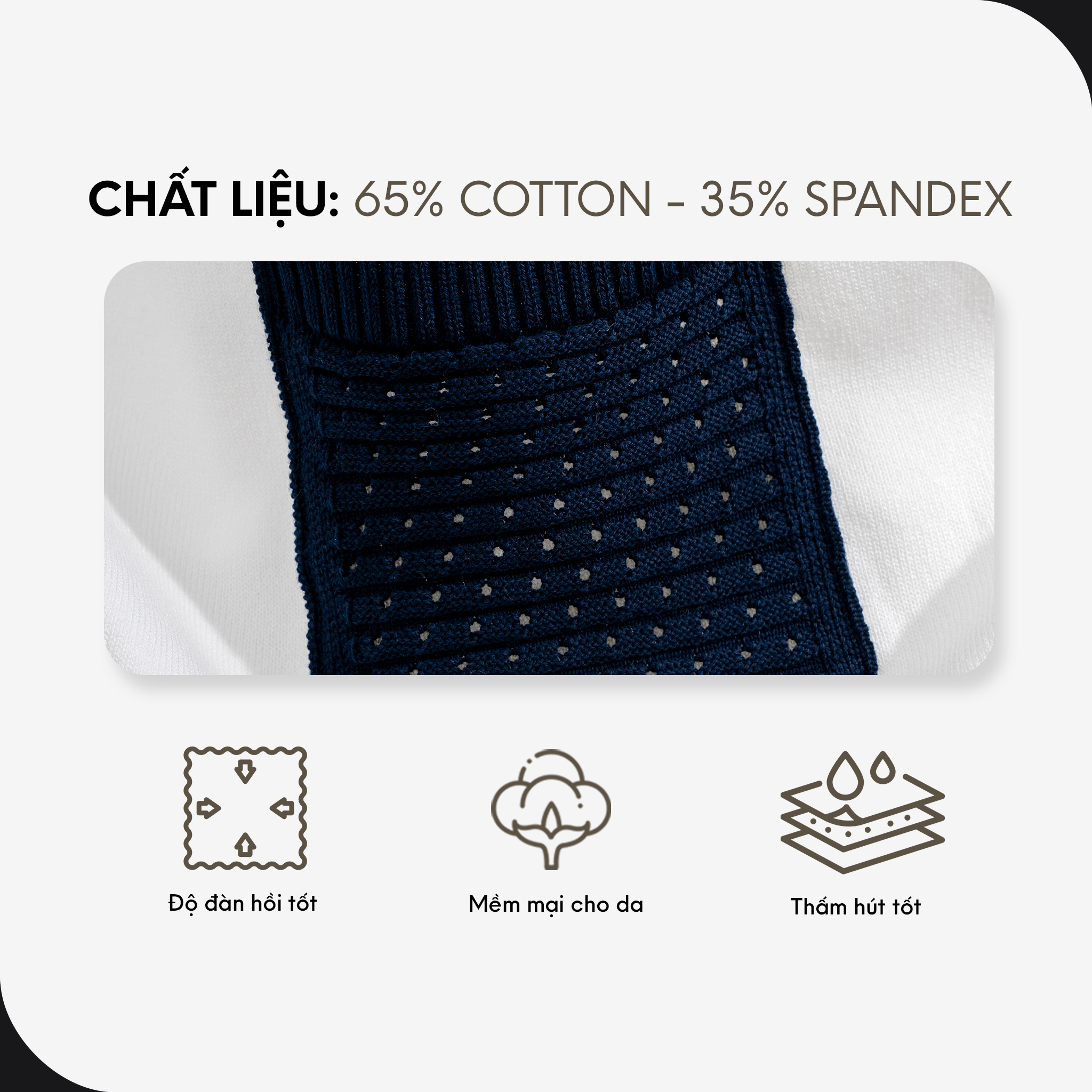 Mô tả Áo Thun Nam By Cotton Cao Cấp Dệt Kim Cổ Tròn - Trắng Phối Túi Xanh Đen - 2