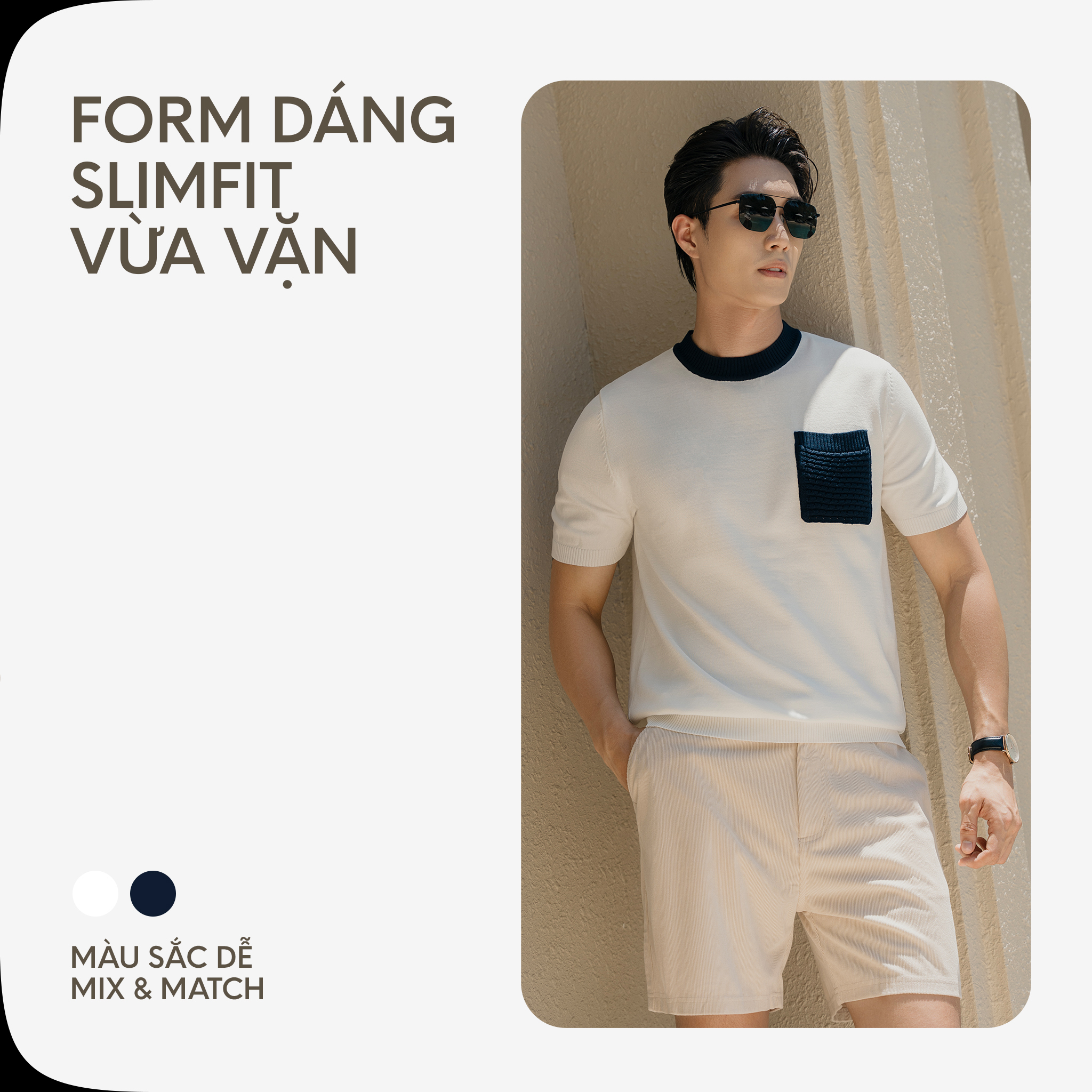 Mô tả Áo Thun Nam By Cotton Cao Cấp Dệt Kim Cổ Tròn - Trắng Phối Túi Xanh Đen - 3
