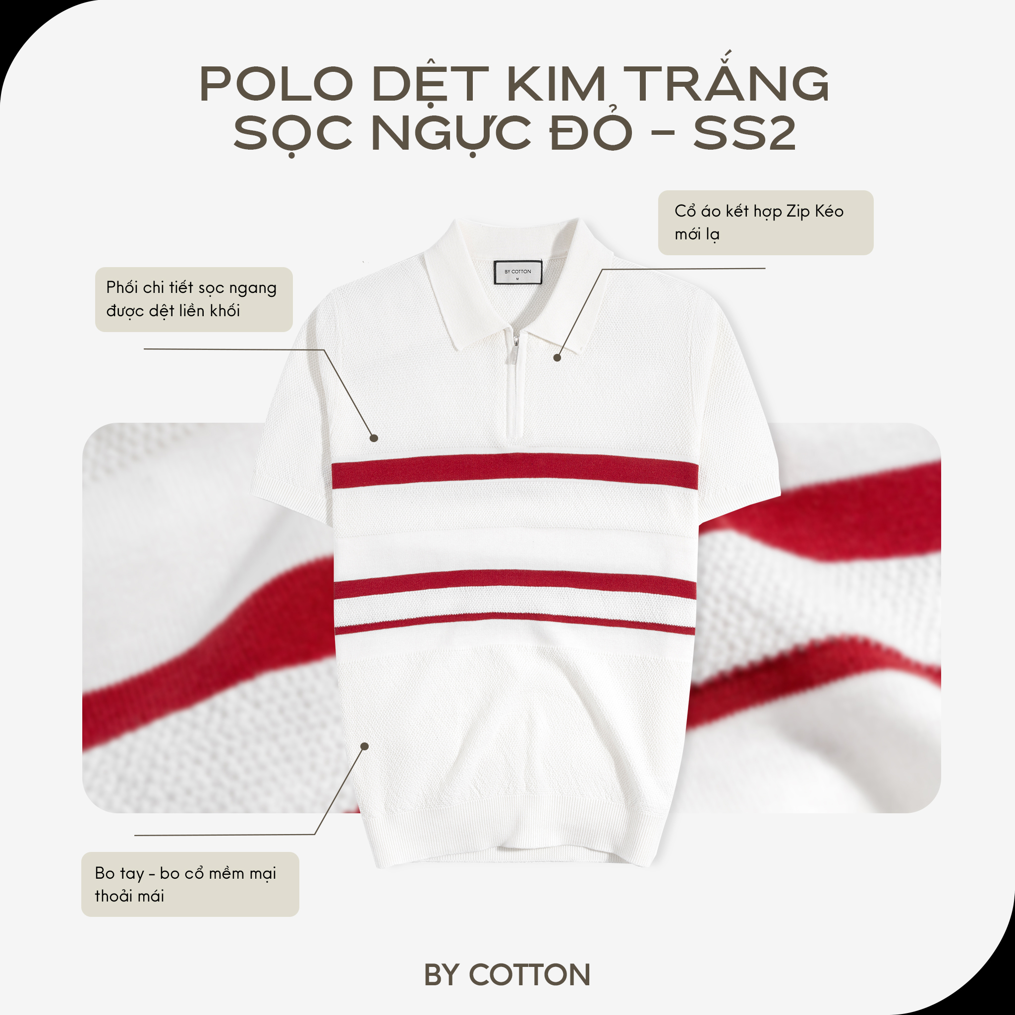 Mô tả Áo Thun Polo Nam Cao Cấp Dệt Kim Trắng Sọc Ngực Đỏ - SS2 By Cotton - 1