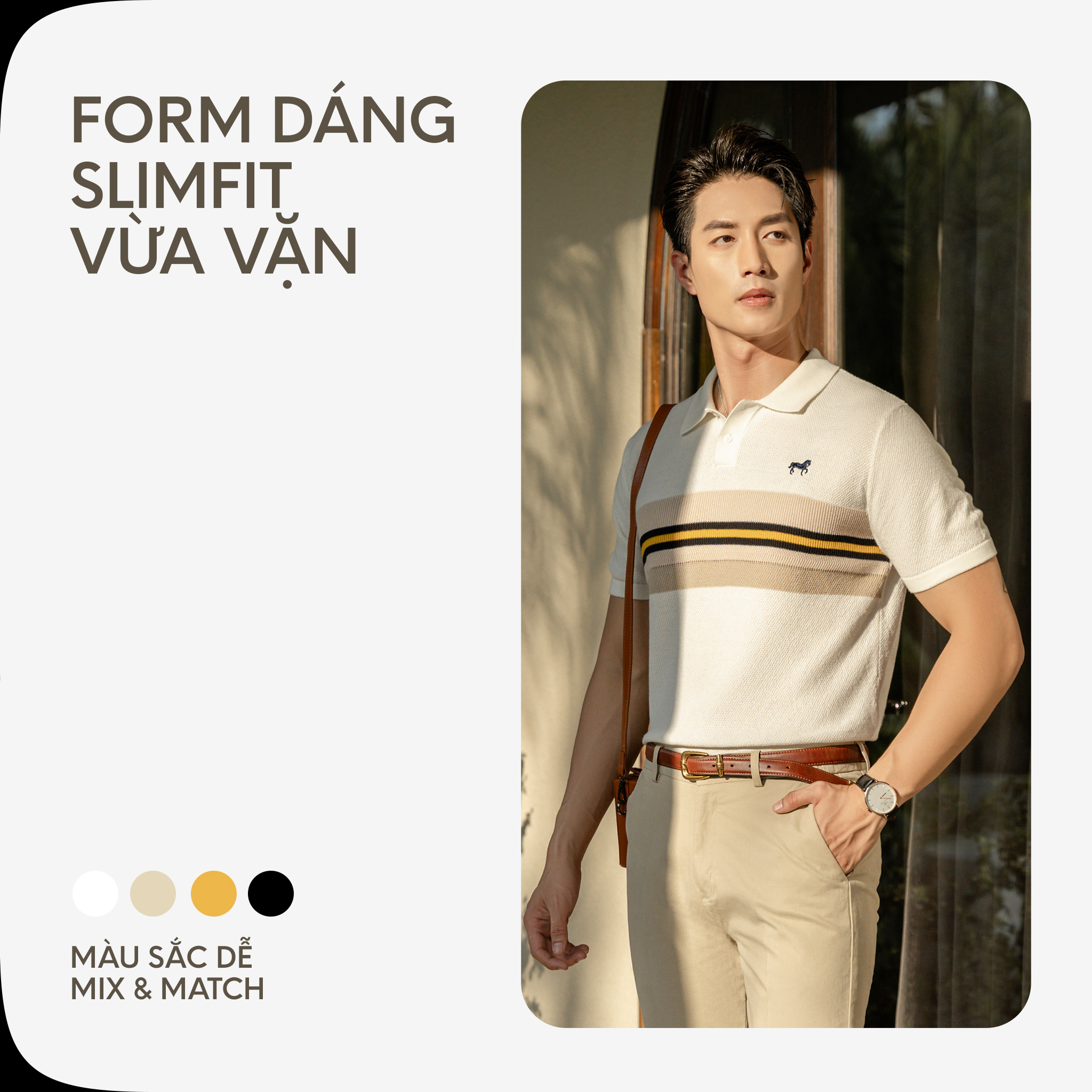 Mô tả Áo Thun Polo Nam Cao Cấp Dệt Kim Trắng - Xanh Đen Sọc Ngực Thêu Ngựa - SS2 By Cotton - 3