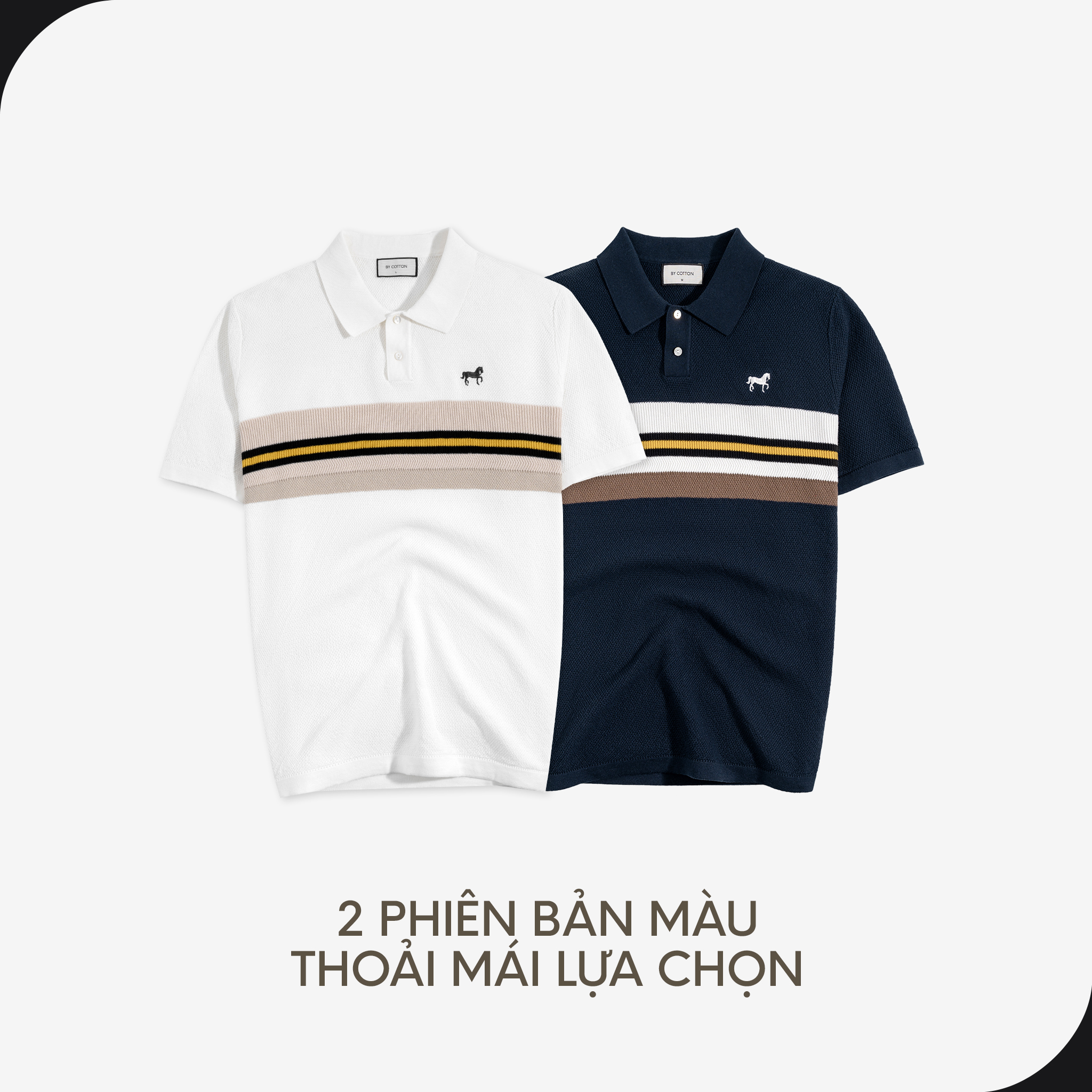 Mô tả Áo Thun Polo Nam Cao Cấp Dệt Kim Trắng - Xanh Đen Sọc Ngực Thêu Ngựa - SS2 By Cotton - 4