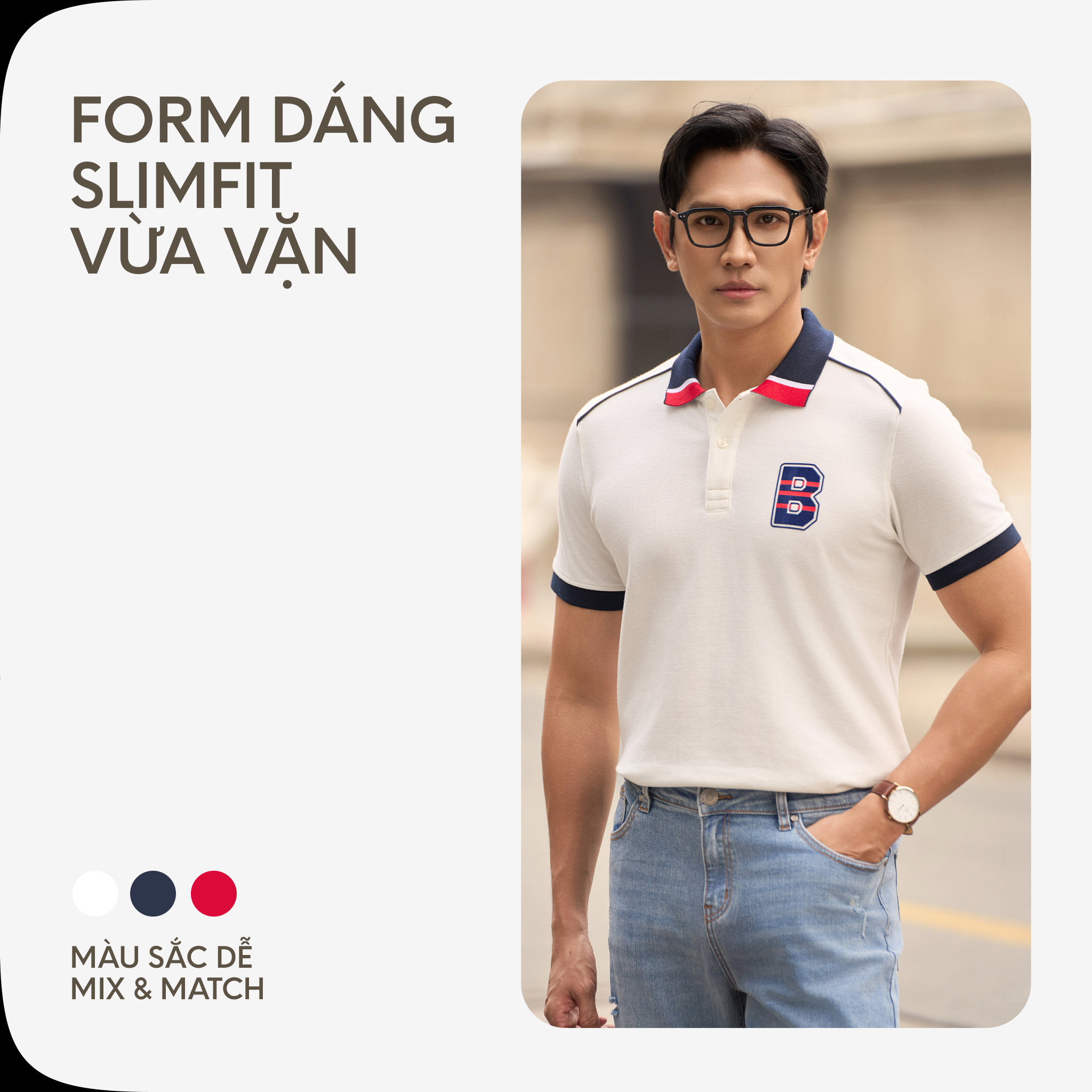 Mô tả Áo Thun Polo Nam Cao Cấp Cool Pique Trắng Bo Cổ Xanh In B By Cotton - 3