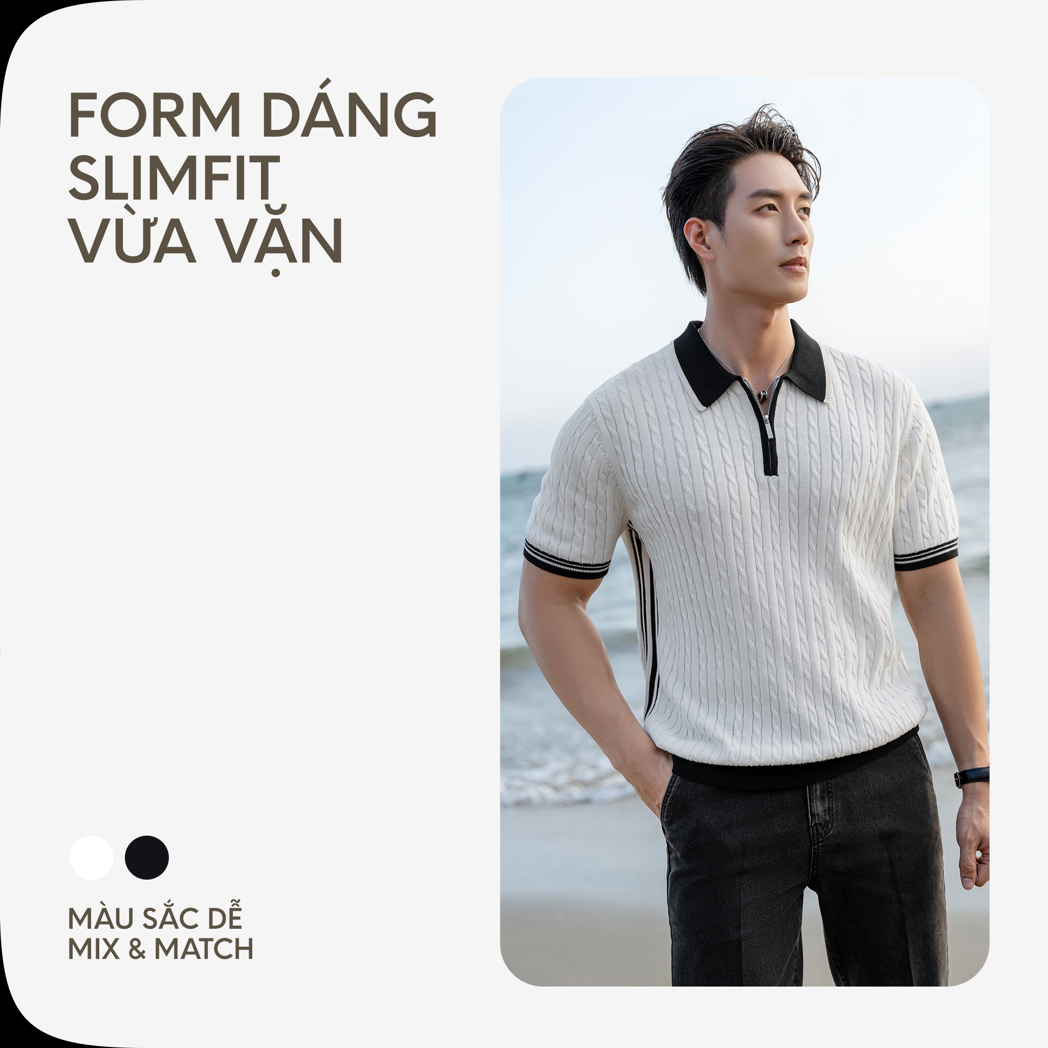 Mô tả Áo Thun Polo Nam By Cotton Cao Cấp Dệt Kim Twist - Trắng Phối Bo Đen - 3
