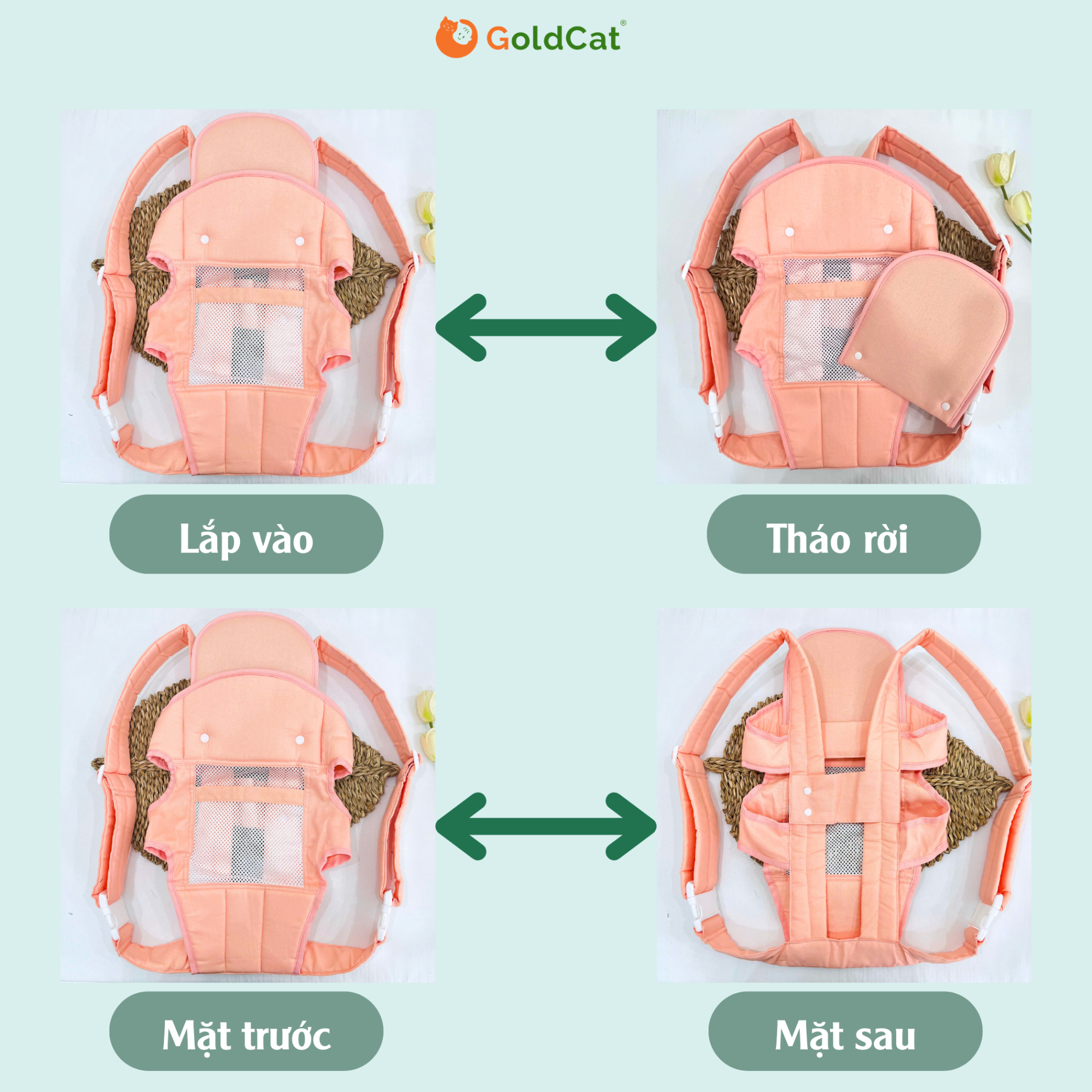 Mô tả Địu Em Bé Goldcat Đa Năng 4 Tư Thế, Có Cổ Đỡ Dành Cho Bé Từ 0-36 Tháng - 3