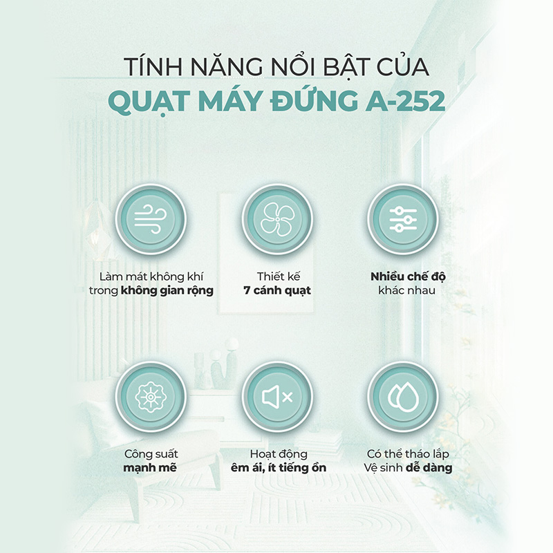 Mô tả Quạt đứng Magic A-252, giảm tiếng ồn, 7 cánh quạt, hàng chính hãng. - 4