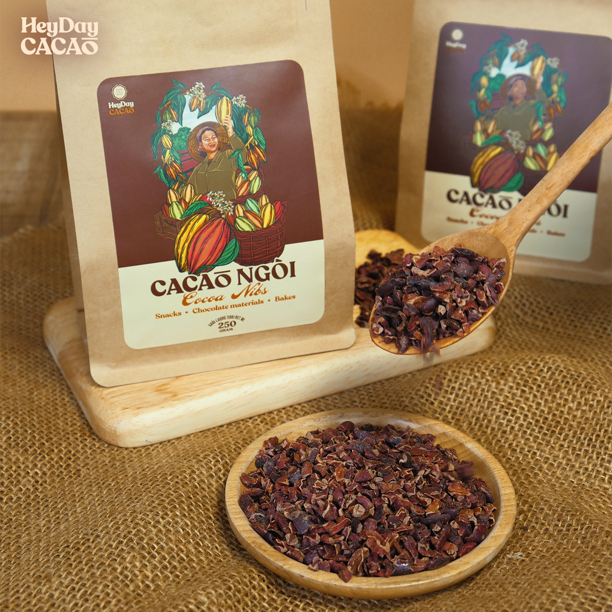 Mô tả Túi 80g/250g Cacao ngòi được rang tự nhiên HEYDAY CACAO - 1